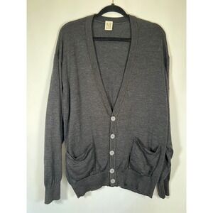 Marz Mens Charcoal Gray Pure New Wool V-Neck Button Front Cardigan Sweater 54